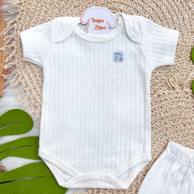 Conj. Body m/curta e Short Canelado - Off White